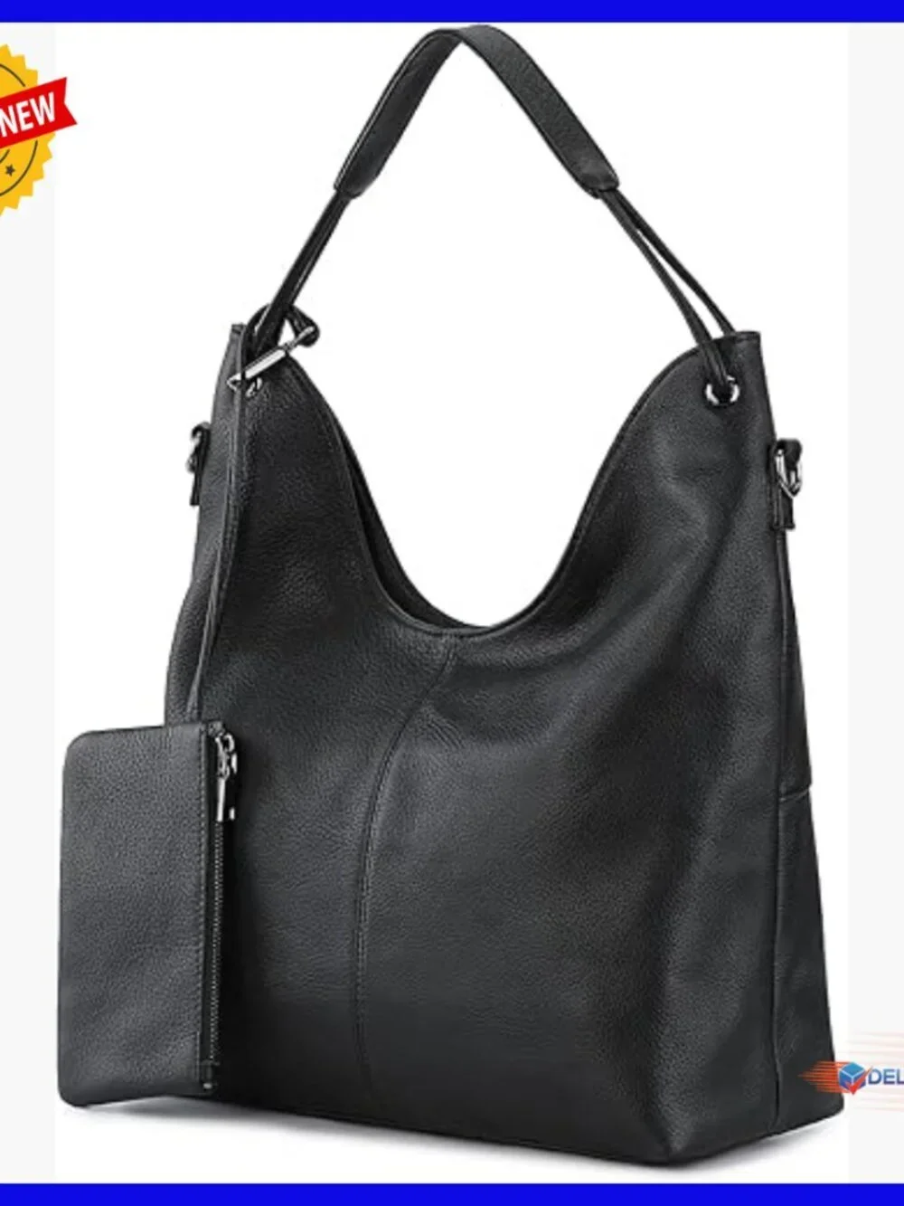 Genuine Leather Hobo Bag with Wallet, Adjustable Strap, Multiple Pockets